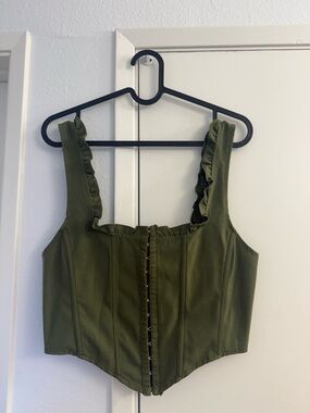 Forever 21 Olive Green Ruffle Strap Corset Crop Top